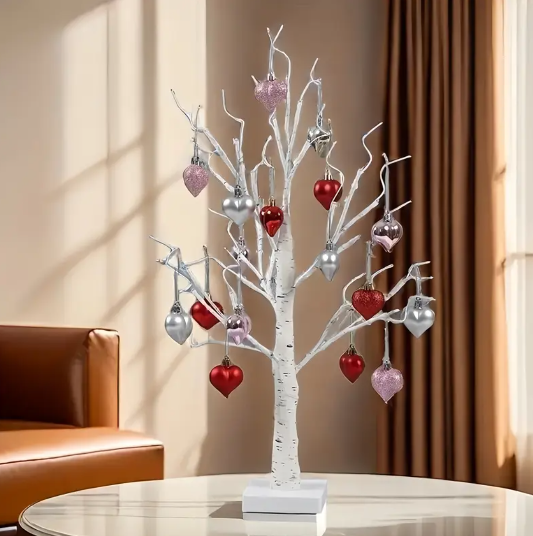 Romantic Heart-Shaped Birch Tree Lamp